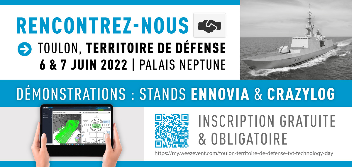 Salon "Toulon, Territoire de Défense" Stand ENNOVIA & CRAZYLOG : démonstration Quickbrain Logiciel GMAO interactif en 3D